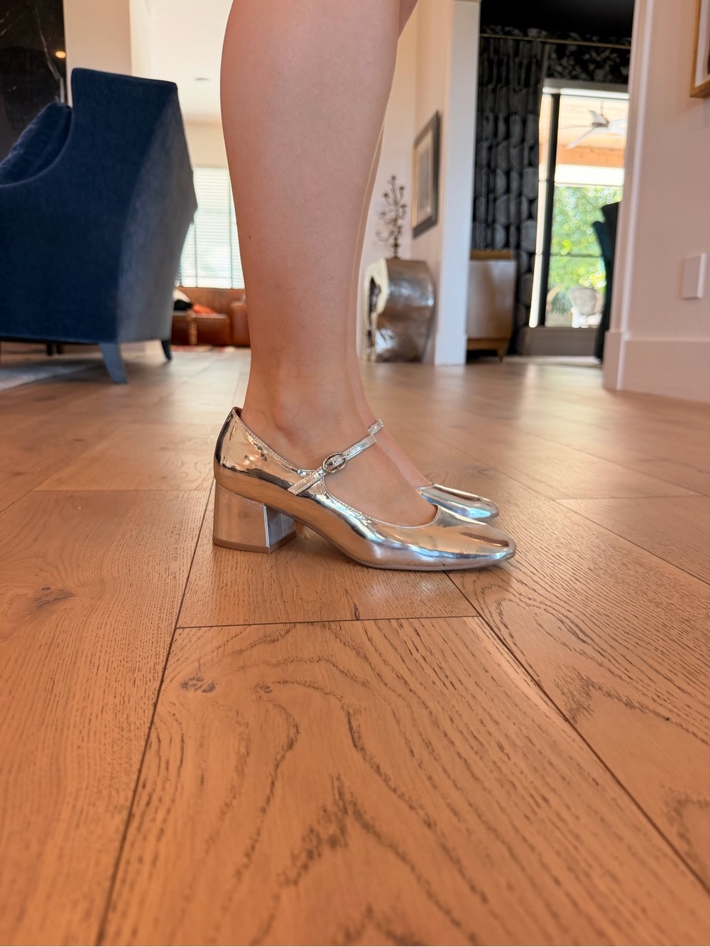 Steve Madden Metallic Silver Block Heel Mary Jane Pumps